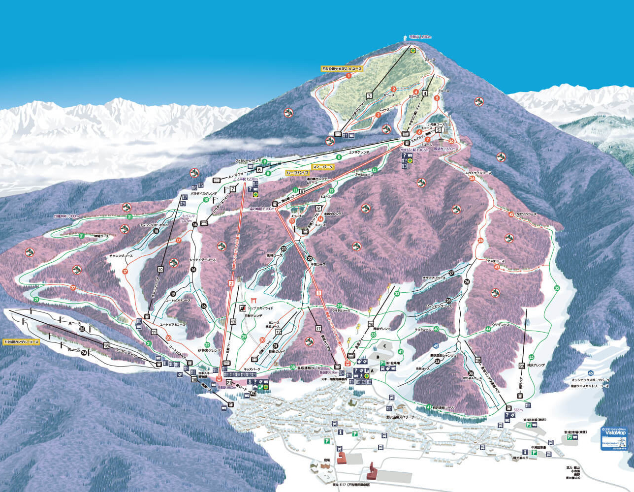 野沢温泉スキー場のコースマップ